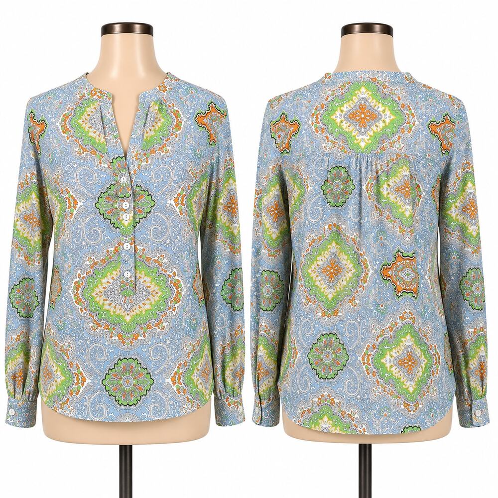 Old Navy Paisley Print Peasant Blouse Women's Medium Blue Green Orange